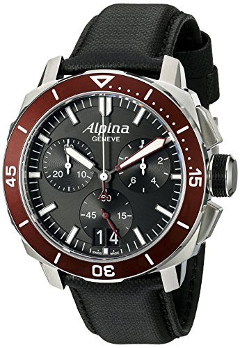 Alpina Men's AL-372LBBRG4V6 Seastrong Diver 300 Chronograph Big Date Analog Display Swiss Quartz Black Watch