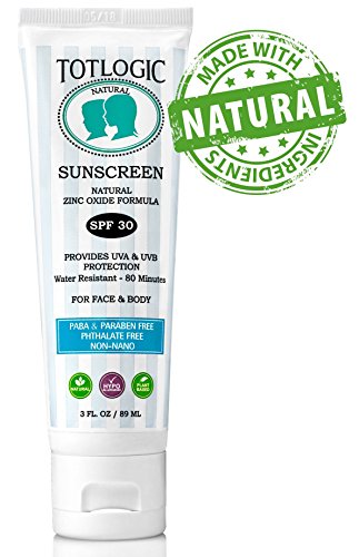 TotLogic Natural Reef Safe Sunscreen SPF 30, 3 oz - Water Resistant Biodegradable Zinc Oxide Mineral Sunblock
