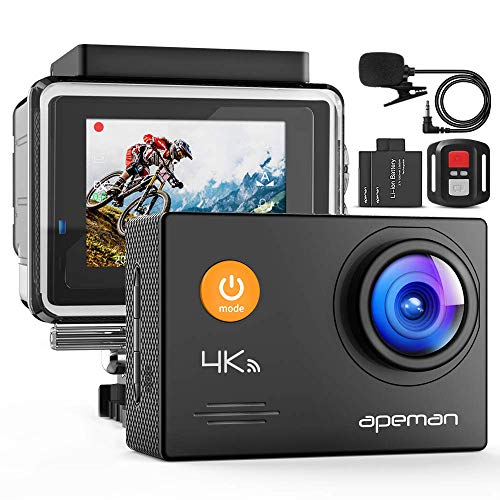 APEMAN A79 4K Action Camera 20MP WiFi External Microphone Remote Control Underwater 40M Waterproof Sports Cam for Yutube/Vlog Videos, PC Webcam