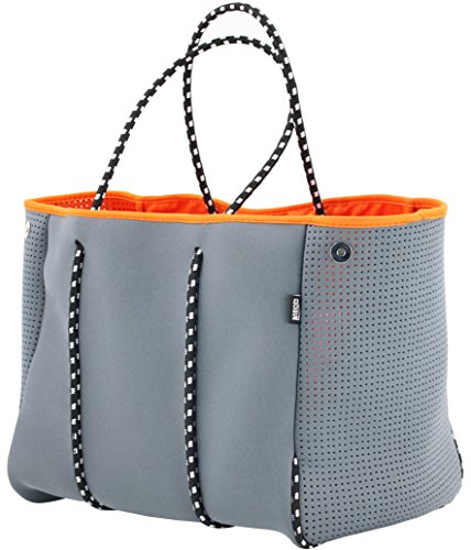 QOGiR Neoprene Multipurpose Beach Bag Tote with Inner Zipper Pocket and Movable Board (Grey, Large)