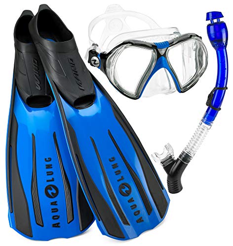 Aqua Lung Wind Full Foot Fins Mask Snorkel Set- Blue - XS (4-5)