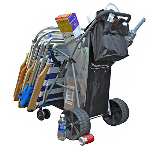 Wonder Wheeler Beach Cart for Sand - Ultra Wide Big Wheels with Removable Tote Bag Folding Buggy