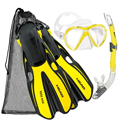 HEAD Mares Marlin Mask Fin Snorkel Set with Shoulder Carry Bag (Yellow, M/L, (6.5-10))