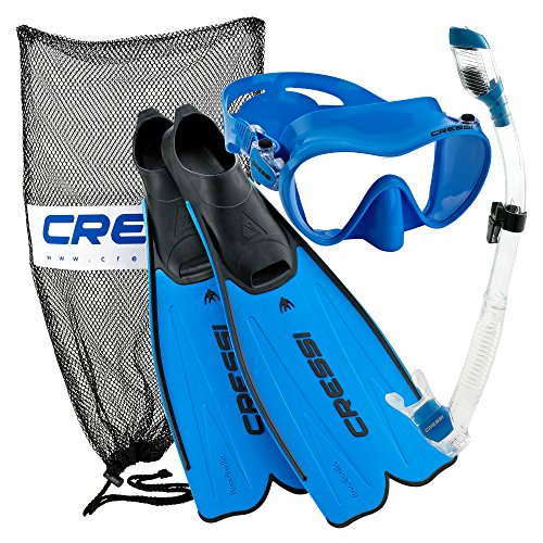 Cressi Rondinella Full Foot Mask Fin Snorkel Set with Bag, Yellow, Size 5.5/6.5-Size 39/40